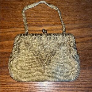 Vintage Gold Clutch with Beaded Mesh and Metal Frame